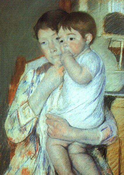 Mary Cassatt Mother and Child against a Green Background Germany oil painting art